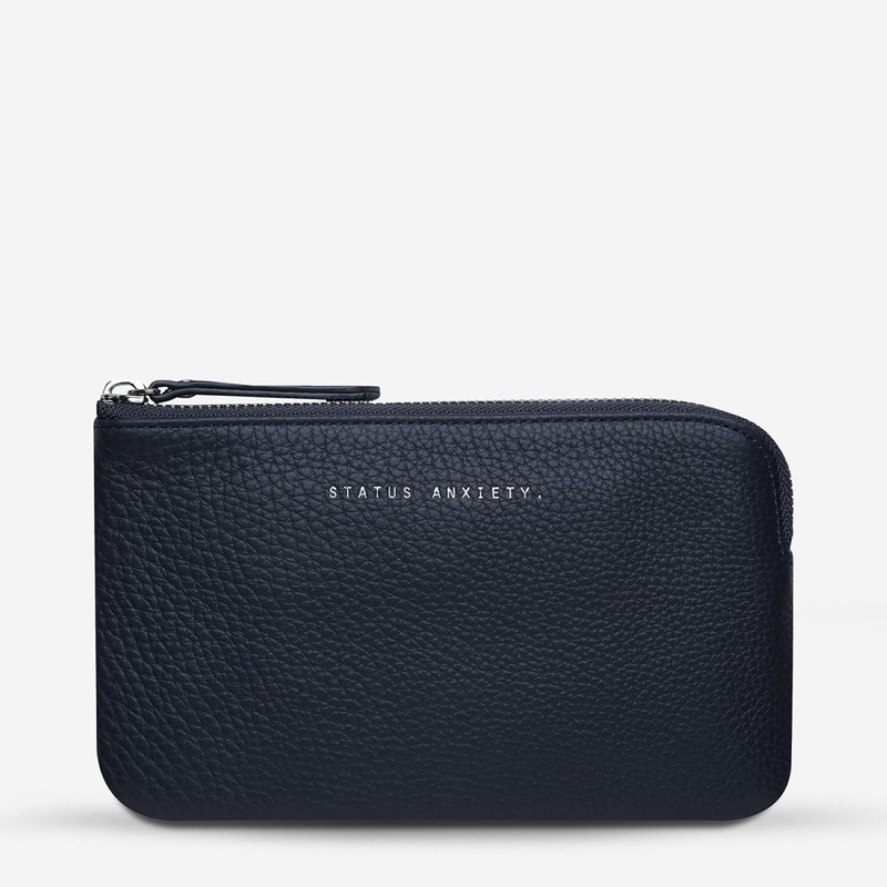 Status Anxiety Smoke And Mirrors Zip Leather Pouch – Navy Blue