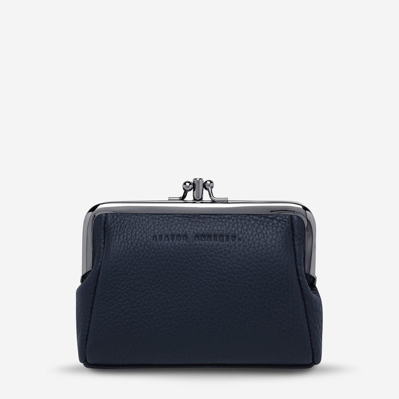 Status Anxiety Volatile Clasp Frame Leather Purse – Navy Blue