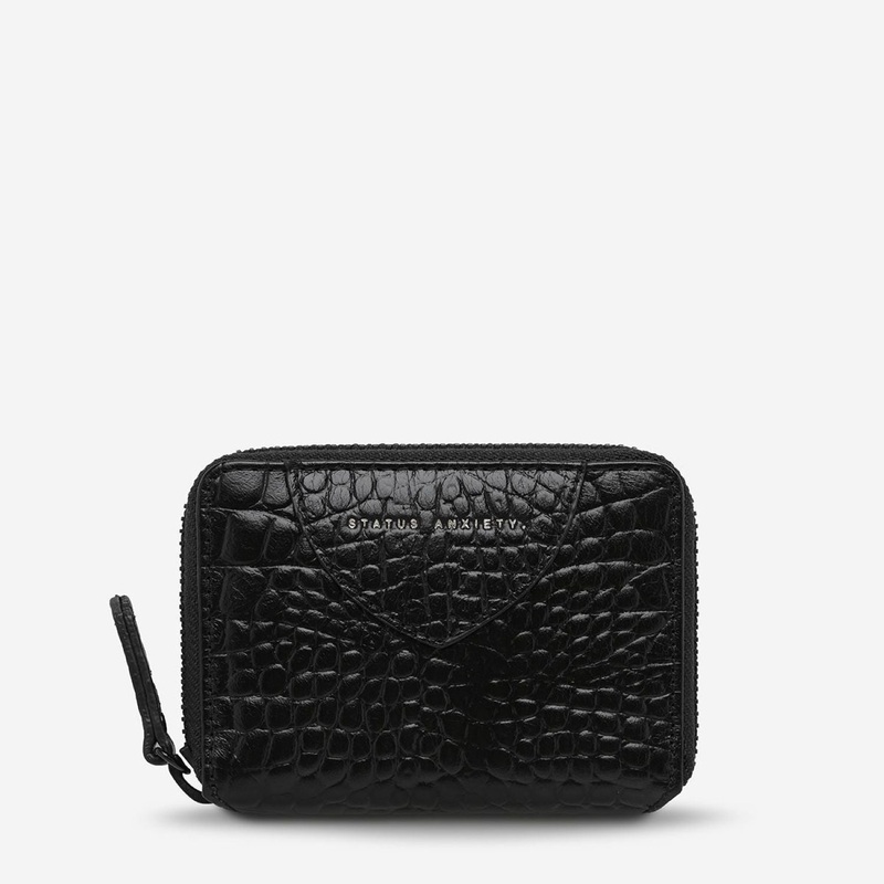 Status Anxiety Wayward Leather Wallet – Black Croc Emboss