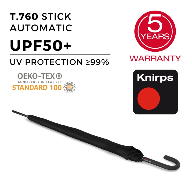 Knirps T.760 Stick Automatic Umbrella (UV Protection) – Black