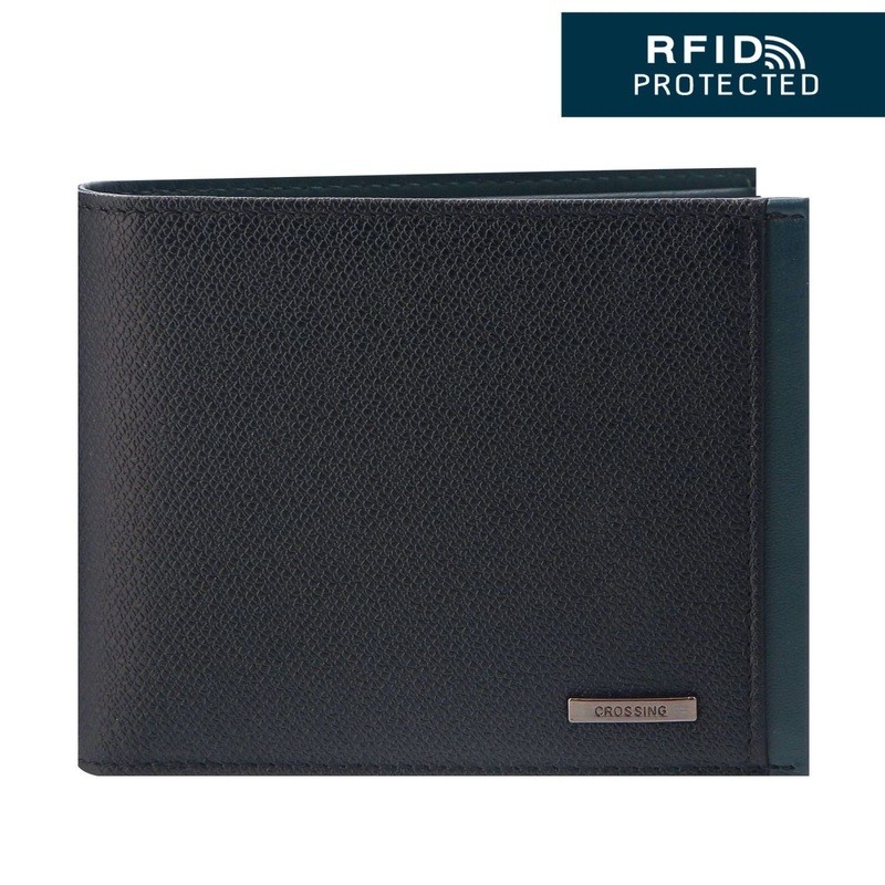 Crossing Modish Bi-fold Leather Wallet RFID – Black/Teal