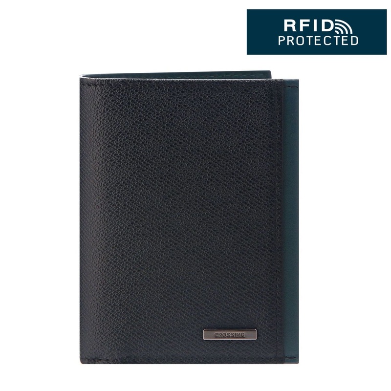 Crossing Modish Short Leather Wallet With Coin Pouch RFID – Black/Teal