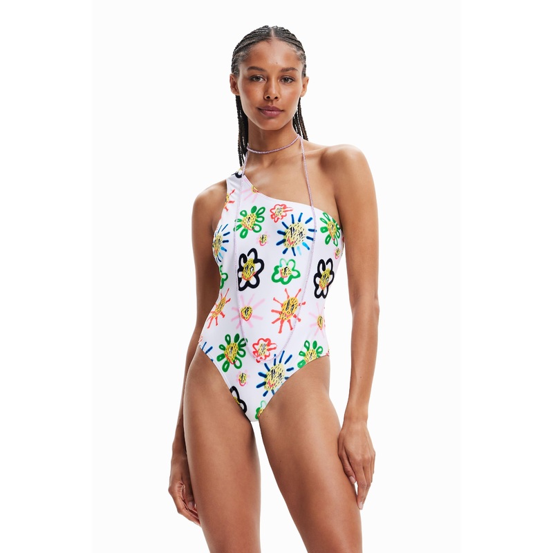 Desigual Arena Groovy Flower White One Shoulder Swimsuit 23SWMK42 1000 | Fruugo SG