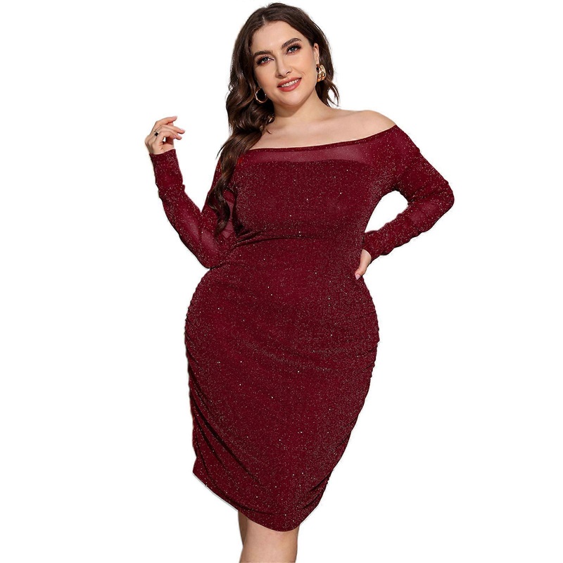 Fashion Women’s Solid Color Maxi Dress O Neckline Perspective Long Sleeve Streetwear Slim Summer Midi Dresses  Burgundy XL | Fruugo SG