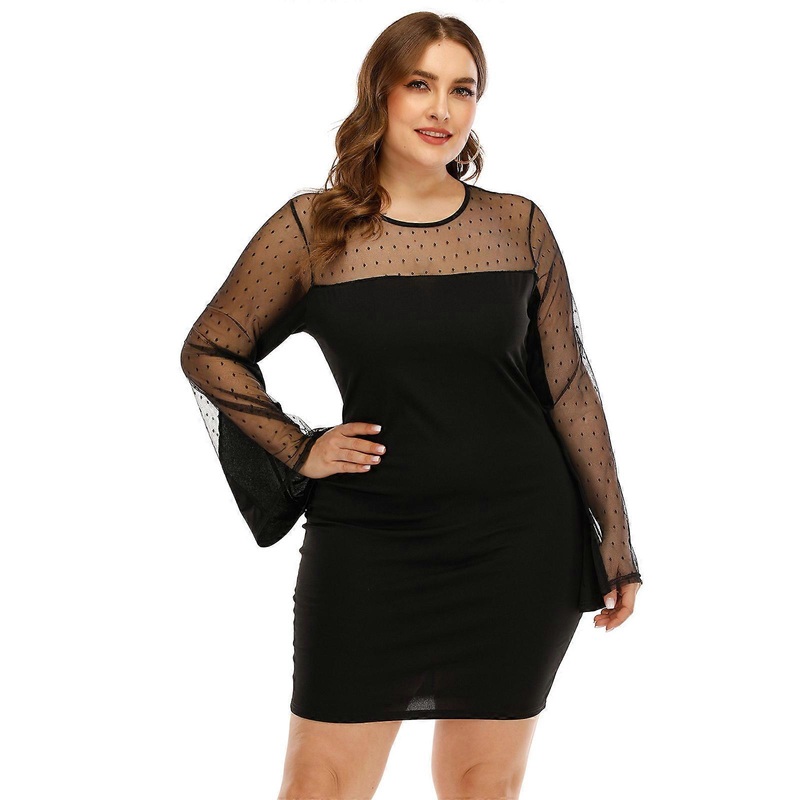 Stylish Plus Size Women Short Dress Hip Wrap Sexy O Neck Flare Long Sleeve Casual Mini Dress for Beach Holiday Summer  Black XL | Fruugo SG