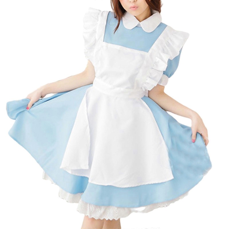 Women Anime Maid Lolita Short Puff Sleeve Blue Dress with Apron Cosplay Outfit  XL | Fruugo SG