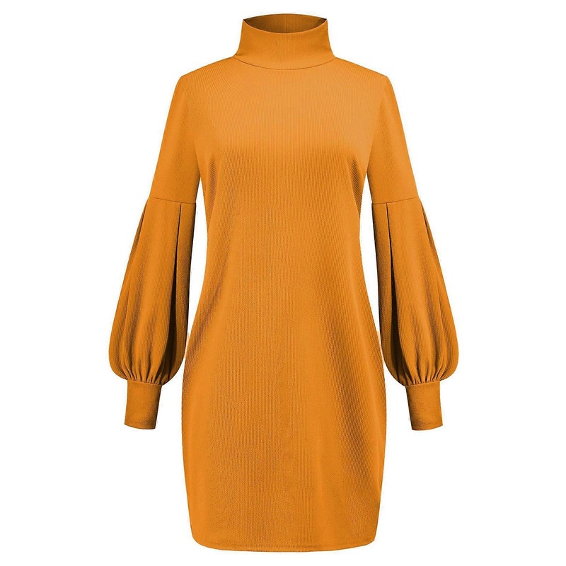 Women Casual Mock Neck Knit Bodycon Mini Sweater Dresses Long Sleeve Solid Color Ribbed Hem Pullover Jumper Sweaters  Yellow S | Fruugo SG