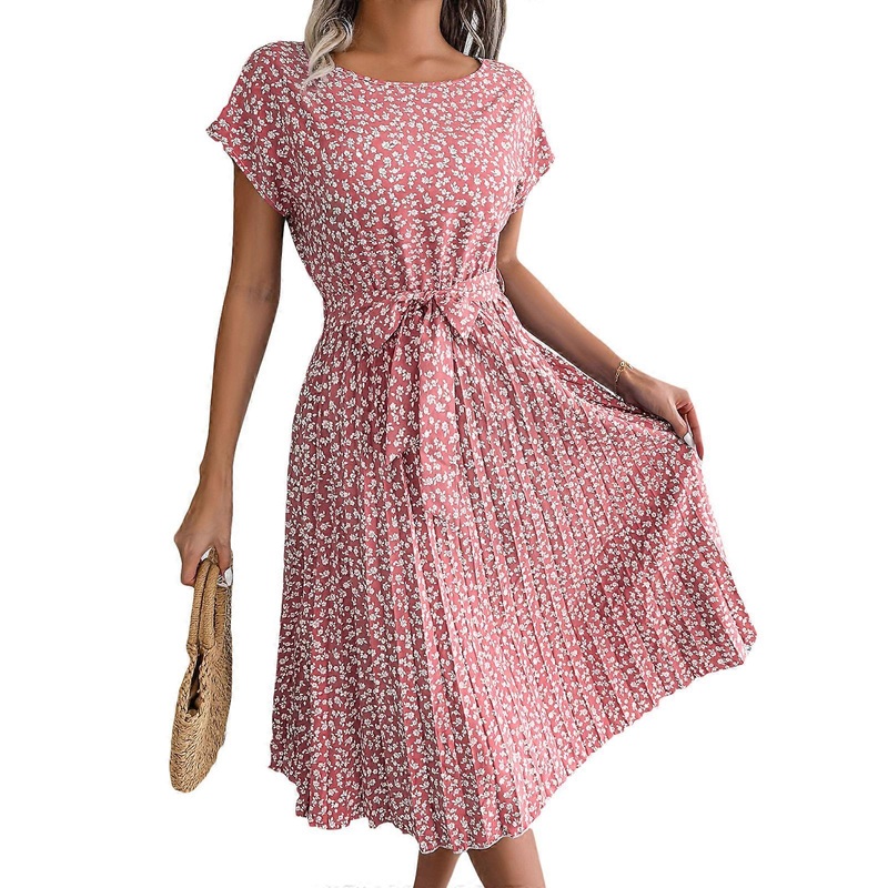 Women Elegant Dress Long Floral Printed Maxi Party Dress Bohemian Dress Casual Swing Dresses Short Sleeve Vacation Dress  Pink XL | Fruugo SG