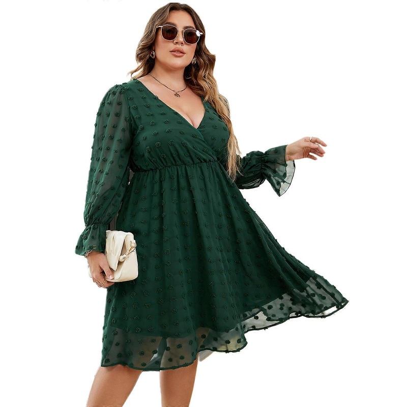 Women’s Green Dress Plus Size Casual Dress Chic Elastic A-line Dress Long Sleeves Party Dress Holiday Dress for Holiday  Green XL | Fruugo SG