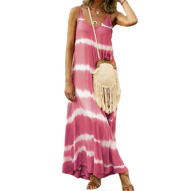 Women Sleeveless Gradient Striped V-Neck Flowy Flare Hem Maxi Long Cami Dress  Pink XL | Fruugo SG