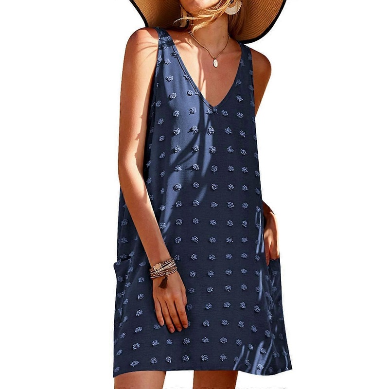 Womens Casual Sun Summer Dresses V Neck Dot Beach Cover Up Tank Dress with Side Pockets | Fruugo SG