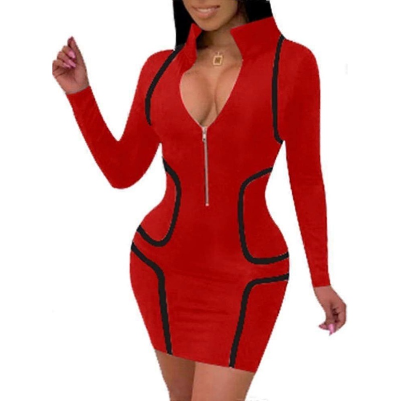 2025 Latest Model  Women’s Sexy Zip Front Plus Size Bodycon Club Mini Dresses | Fruugo SG