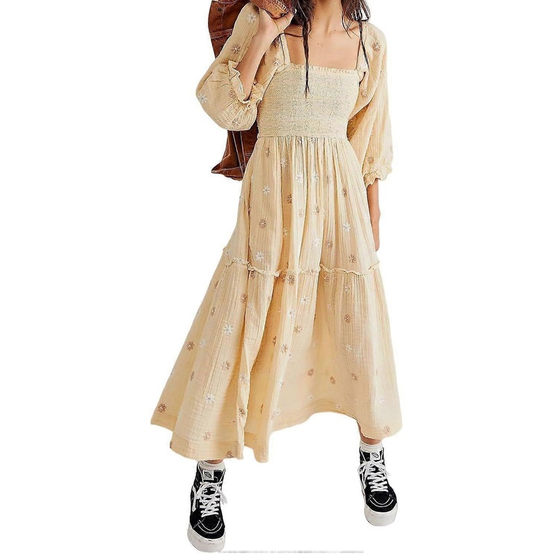 2025New style  Women’s Summer Bohemian Maxi Dress Floral Puff Sleeve Ruffle Swing Dress Se | Fruugo SG