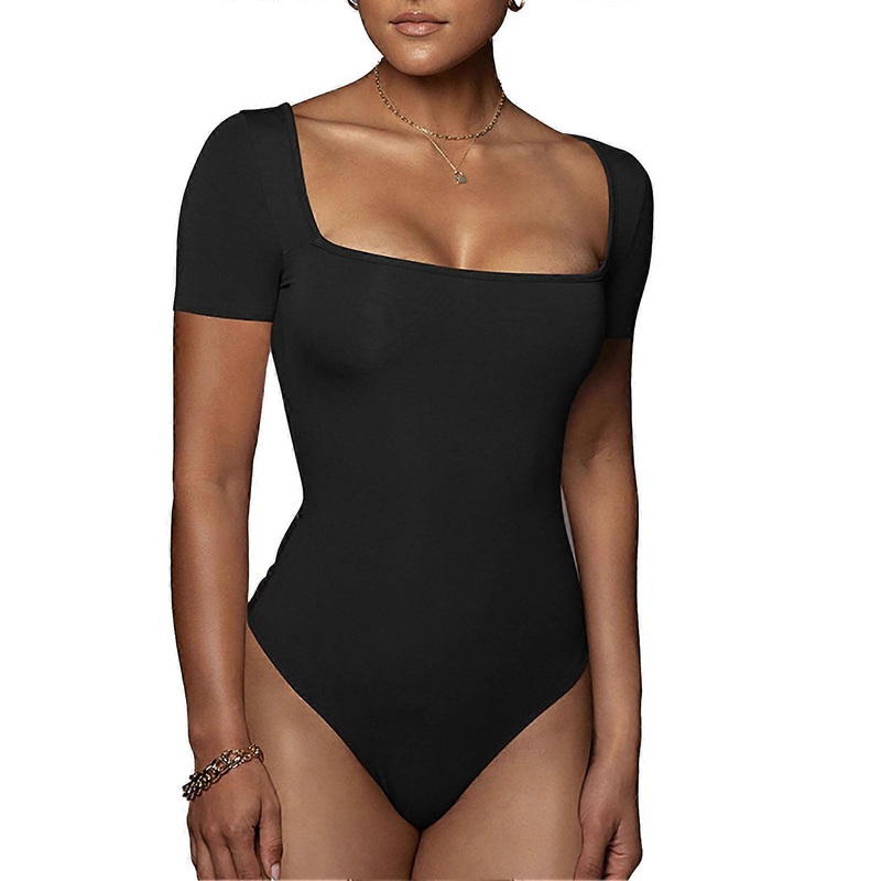 Bodysuit Pure Color Slim Fit Short Sleeve Fashionable Elegant Stylish Women Bodysuit for Dating Black L | Fruugo SG