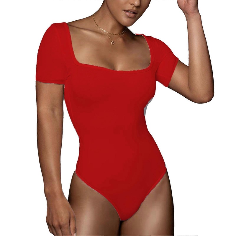 Bodysuit Pure Color Slim Fit Short Sleeve Fashionable Elegant Stylish Women Bodysuit for Dating Red XL | Fruugo SG