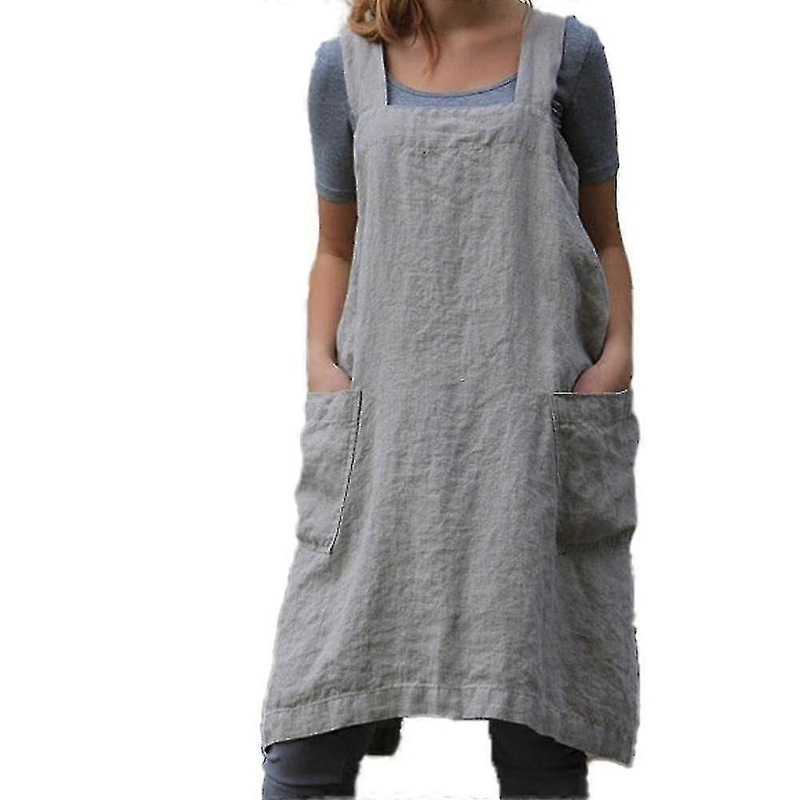 Cotton Linen Apron Cross Back Apron For Women With Pockets Pinafore Dress For Baking Cooking Tw | Fruugo SG