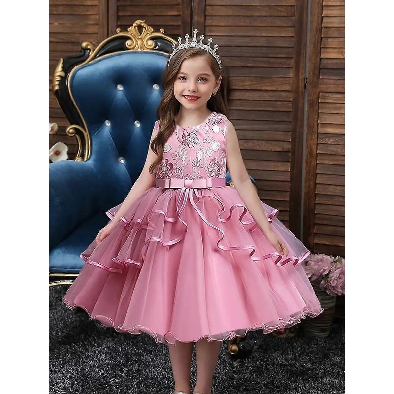 Girls Princess Dress Sleeveless Flower Embroidery Tutu Dress Performance Dress Wedding Flower Girls For Evening Birthday #5810 | Fruugo SG