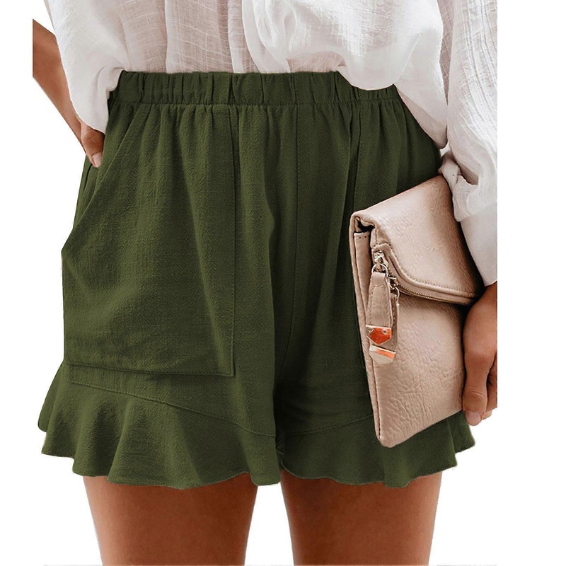 High Waisted Shorts Elastic Pleated Loose Straight Solid Color Polyester Women Clothing | Fruugo SG