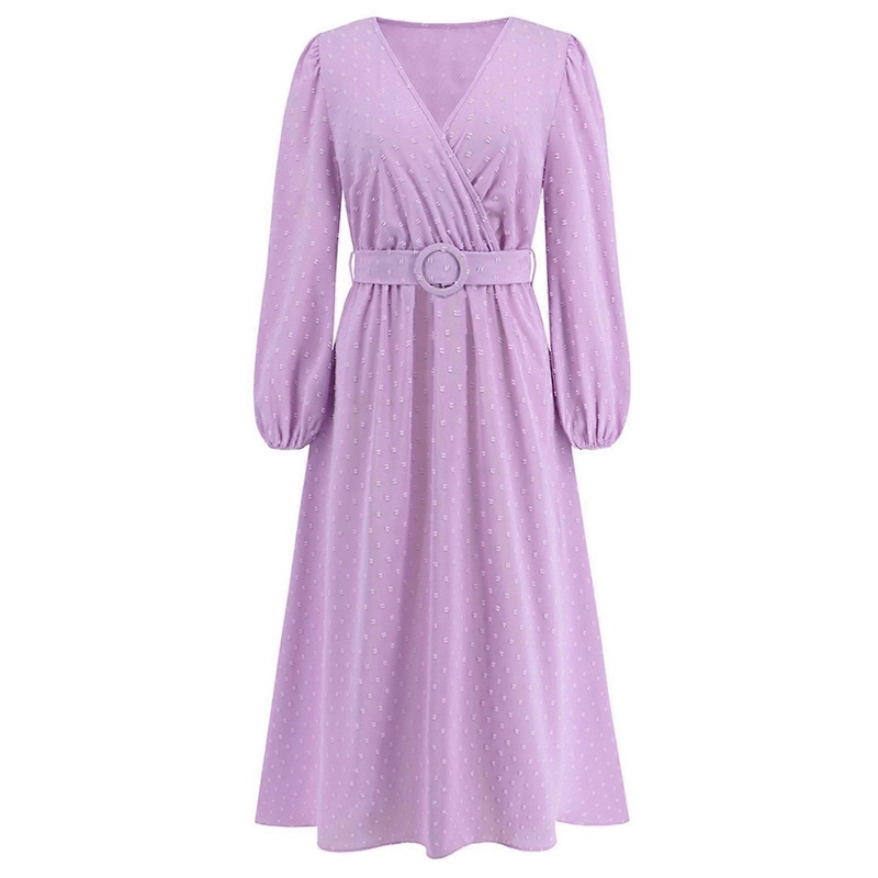 Long Sleeve Maxi Dress for Women Sexy Wrap V Neck High Waist Flowy Dress Jacquard Casual Fall Long Dresses with Belt  Purple XL | Fruugo SG
