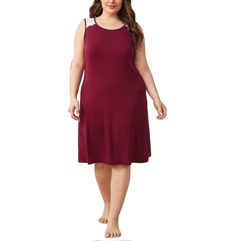 Loose Fit Nightdress Fashionable Back Lace Patchwork Sleeveless Nightgown Pajamas Dress for Home | Fruugo SG