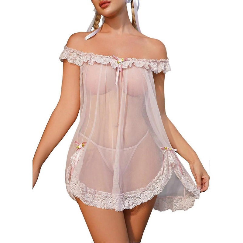 New style  Women’s 2 Piece Mesh Sheer Floral Lace Babydoll Slip Dress Nightgowns | Fruugo SG