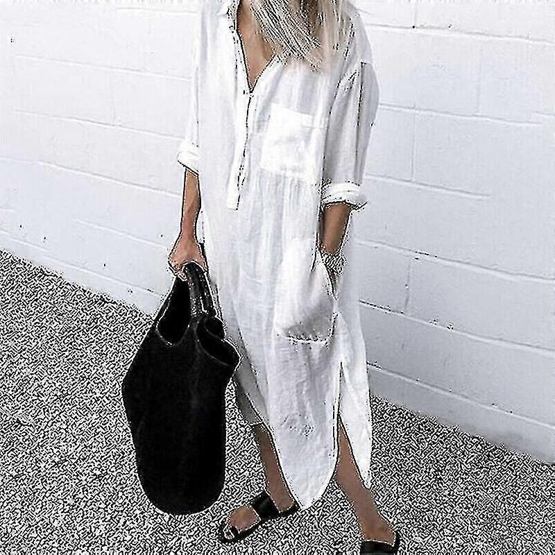 Plussize Womens Casual Blouse Long Shirt Dress Ladies Collared Button Down Dress Cy | Fruugo SG