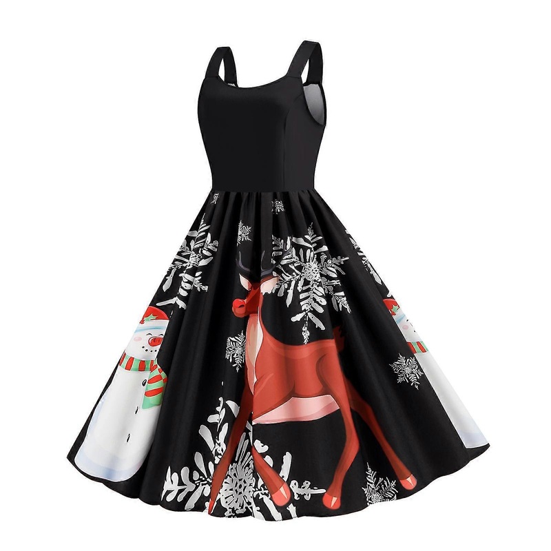 Vintage Christmas Printed Large Swing Dress All-match Breathable Dress Clothing For Christmas Party | Fruugo SG