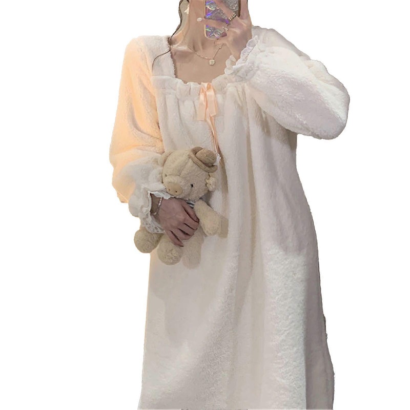 Women Long Fleece Nightgown Warm Soft Cute Casual Loose Fitting Winter Fuzzy Nightdress | Fruugo SG
