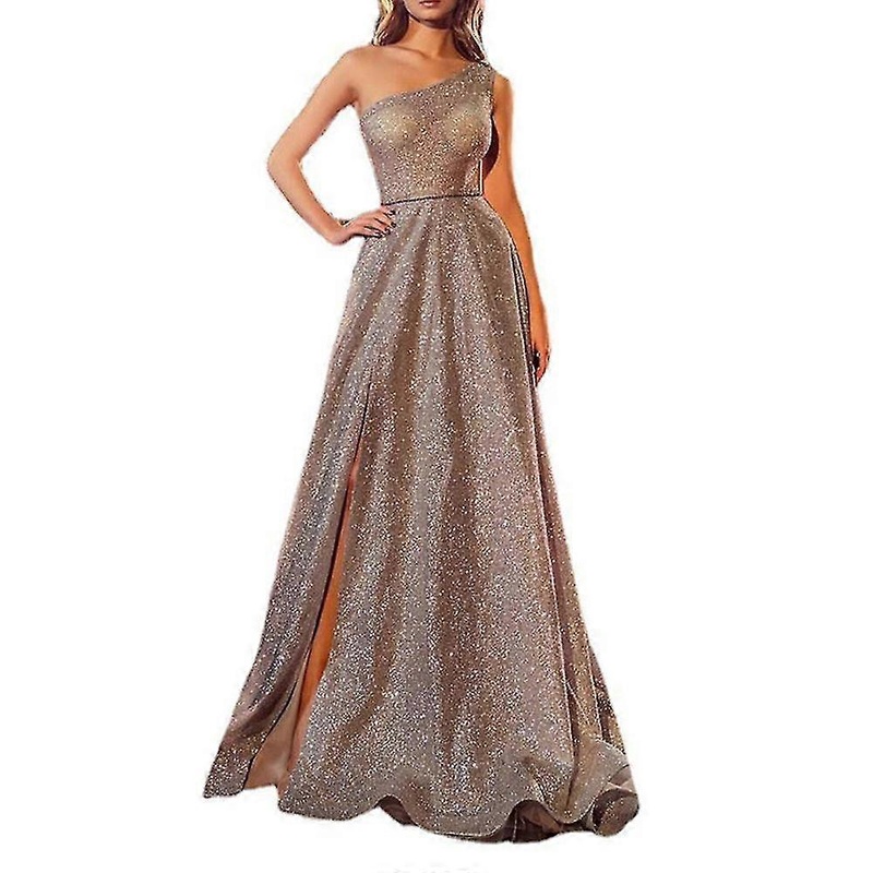 Women One Shoulder Glitter Sparkly Slit Maxi Dress Evening Party Prom Gown | Fruugo SG