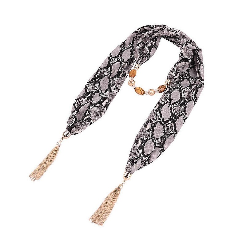 Women Retro Boho Metal Tassels Chiffon Scarf Imitation Crystal Bead Pendant Chai  Snakeskin pattern One Size | Fruugo SG