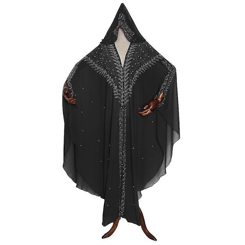 Women’s Long Batwing Sleeve Dress Muslim Solid Color Robes Black Elegant V-Neck Kaftan Abaya Loose Waist  Black One Size | Fruugo SG