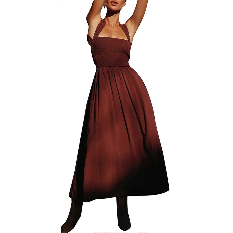 Women Shirred Dress A Line Backless Gingham Bow Cross Backless Fashionable Shirred Dress for Dating | Fruugo SG