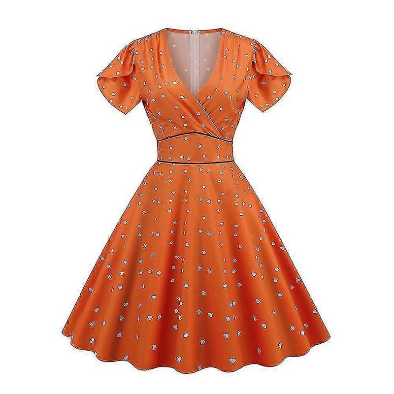Women Wrap V-neck Retro 50s 60s Dress Short Sleeve Summer Polka Dot Swing Dresses | Fruugo SG