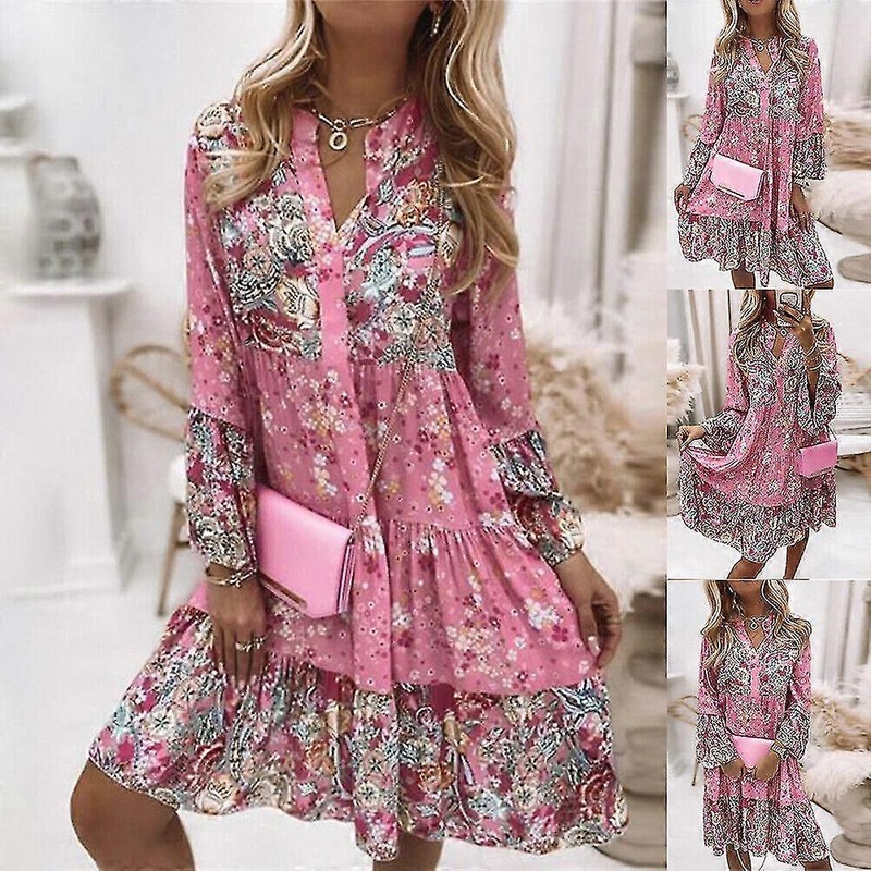 Womens Boho V-neck Mini Tunic Dress Ladies Summer Casual Sundress Shirt Dresses | Fruugo SG