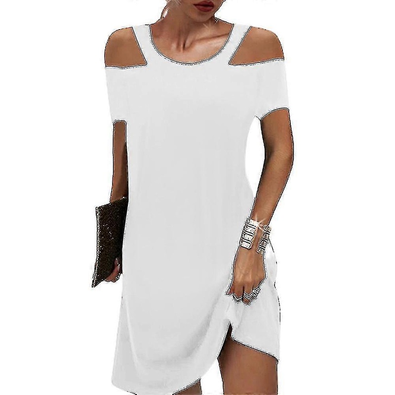 Womens Plain Cold Shoulder Short Sleeve Mini Dress Summer Casual Shift Dresses High Quality | Fruugo SG