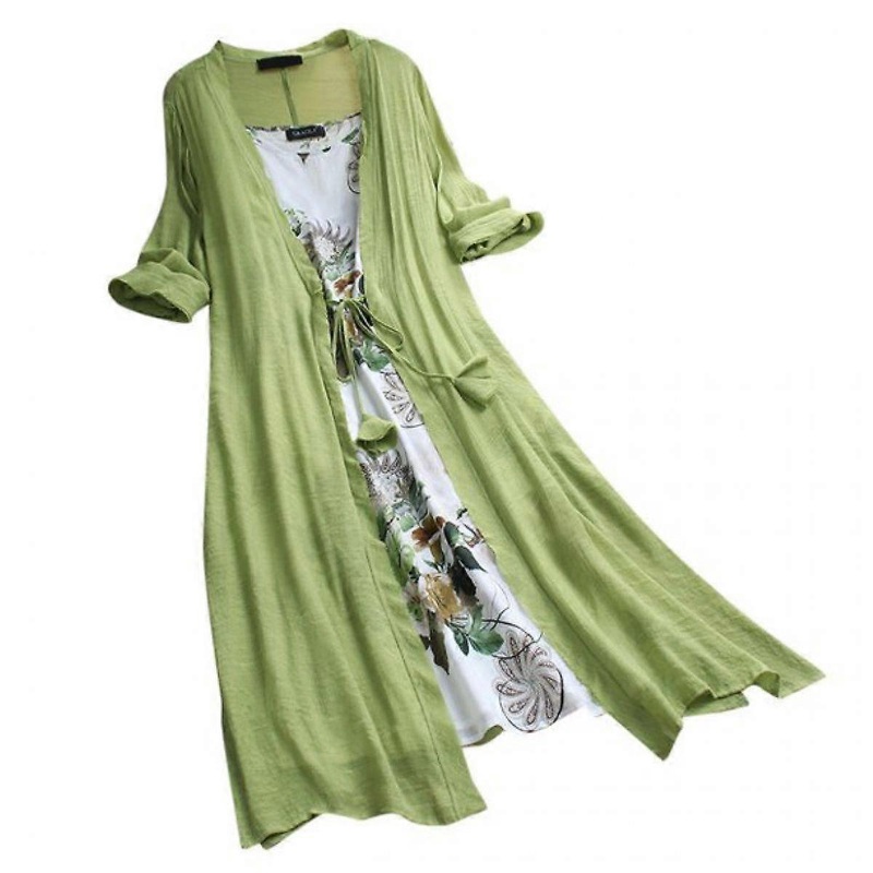 Boho Women’s Vintage O-Neck Flowers Print Lace Two-piece 3/4 Sleeve Dress | Fruugo SG