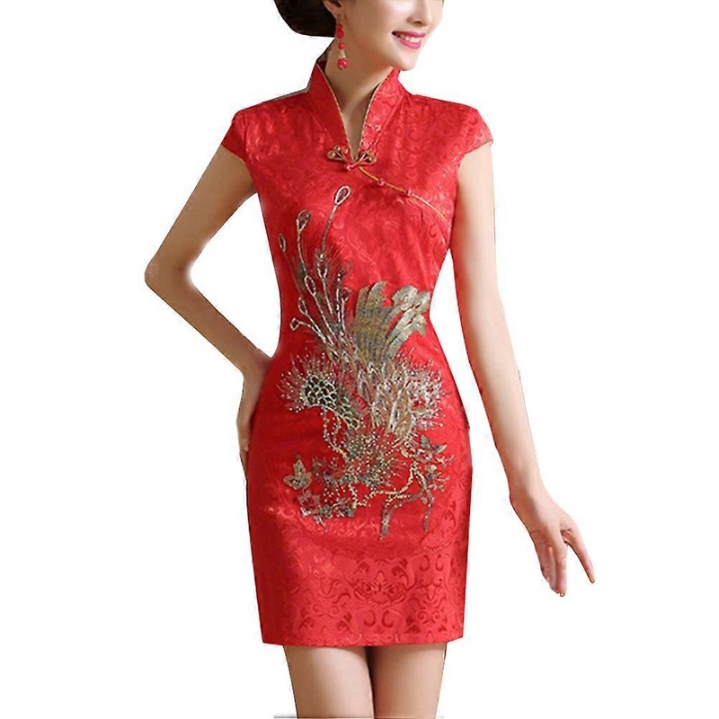 China Traditional Clothes Red Cheongsam Qipao Formal Wear High Waistline Design Size S 1Pack | Fruugo SG