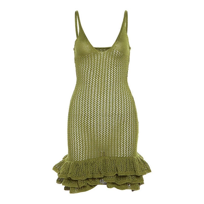 Club Dresses for Women Sexy Spaghetti Straps Backless Ruffle Hem Crochet Knitted Mini Dress | Fruugo SG