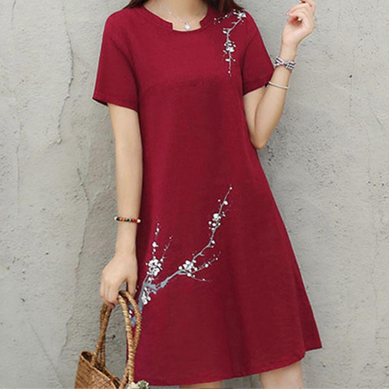 Embroidery Dress Women Short Sleeve Loose Fashion Party Club Date Dress for Spring SummerRed XL | Fruugo SG