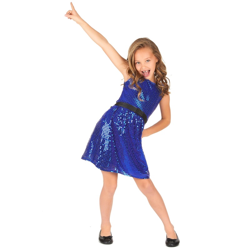 Girls’ blue sequin disco dress costume with big bow | Fruugo SG