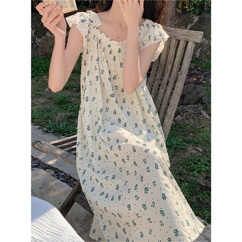 Nightgown for Women Soft Cotton Floral Sleeveless Long Sleepwear Nightdress for Summer Blue L | Fruugo SG