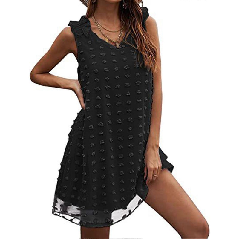 Sleeveless Dress Casual Short Dress V Neck Breathable Soft Dot for Women Female Girl Summer Black S | Fruugo SG