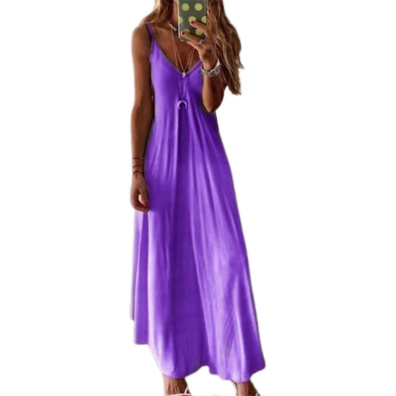 Summer Flowy Hem Dress Woman Solid Color Seaside Dress Deep V Neck Sleeveless Loose Sexy Sleeveless Comfort Dress  Purple XXL | Fruugo SG