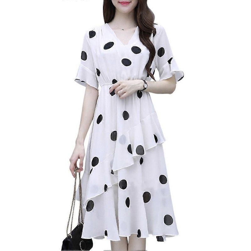 White XL Casual Women Girl Loose Dot Half Sleeve Ruffle V-Neck Dress Spring Summer | Fruugo SG