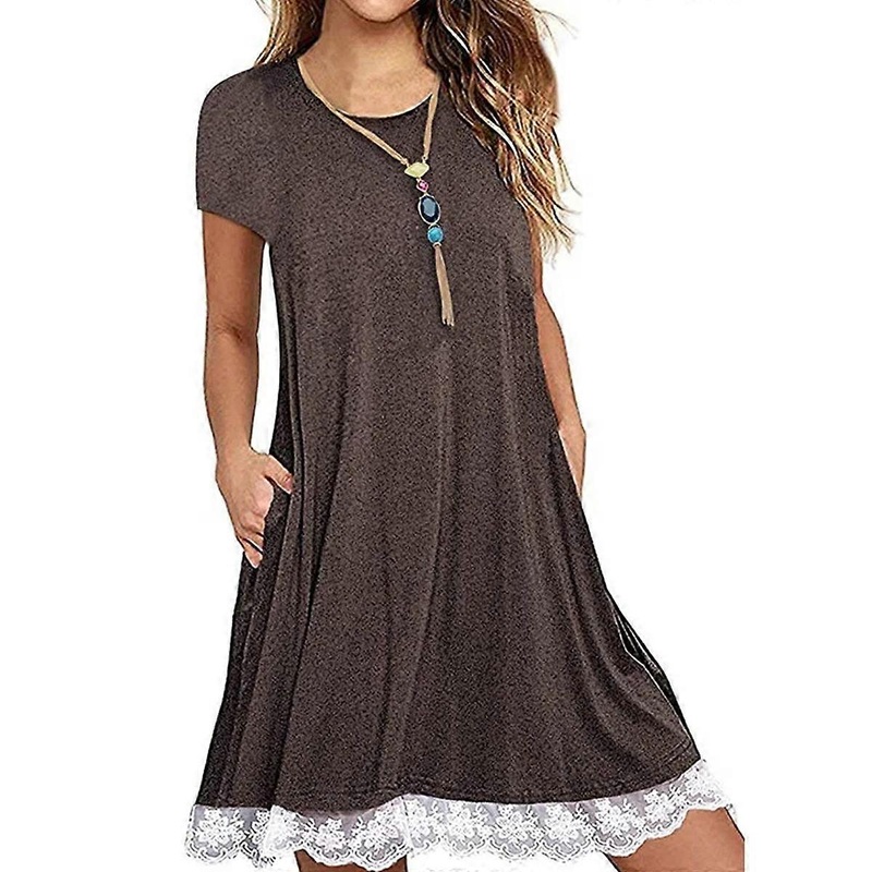 Women's Casual 3/4 Sleeve Lace Tunic Dress Summer T-Shirt Dress with Pockets | Fruugo SG