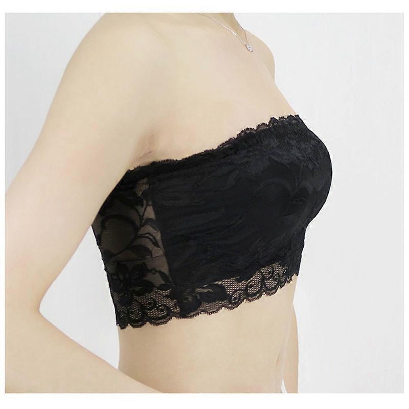 Women Lace Bandeau Floral Tube Tops Size M In Black Perfect For Summer Casual Dressing 1Pcs | Fruugo SG
