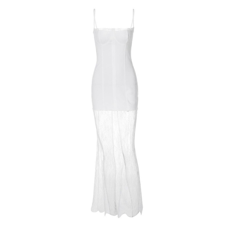 Women  Lace Trim Mini Dress Spaghetti Strap Low Cut Bustier Ruched Slit Dress Beach Cocktail Dress | Fruugo SG