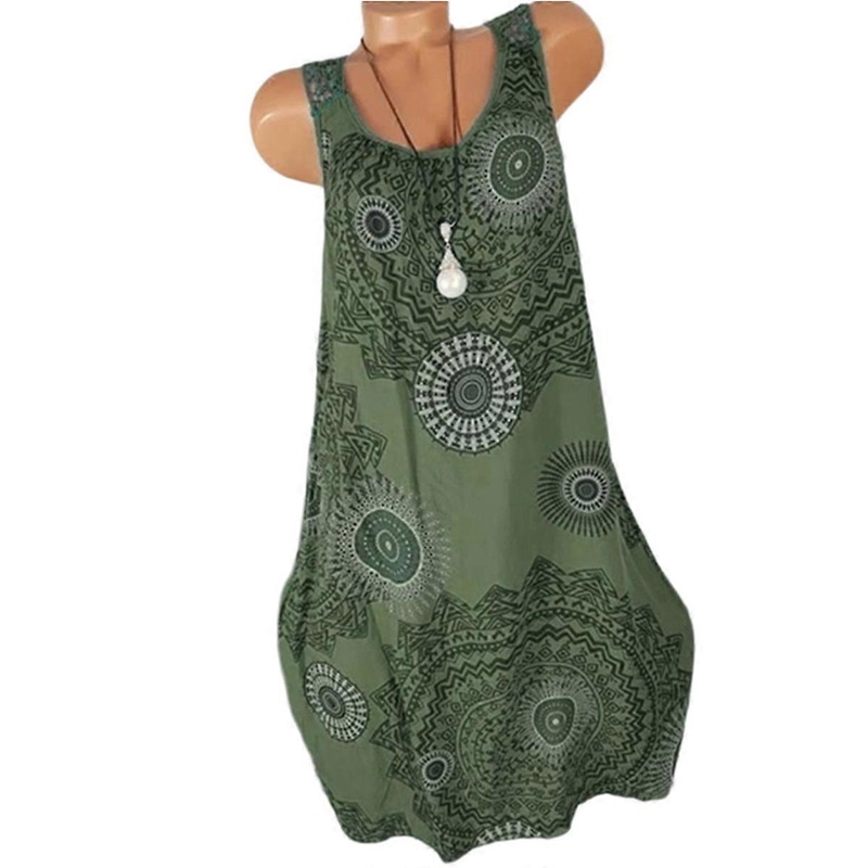 Women Printing Sleeveless Sun Dress Floral Printed Tunic Dress | Fruugo SG