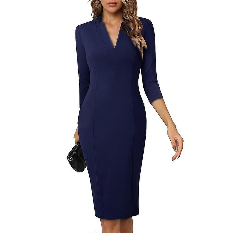 Women’s Elegant V-Neck 3/4 Sleeve Cocktail Retro Bodycon Pencil Dress Business Midi Sheath Dress B760 | Fruugo SG