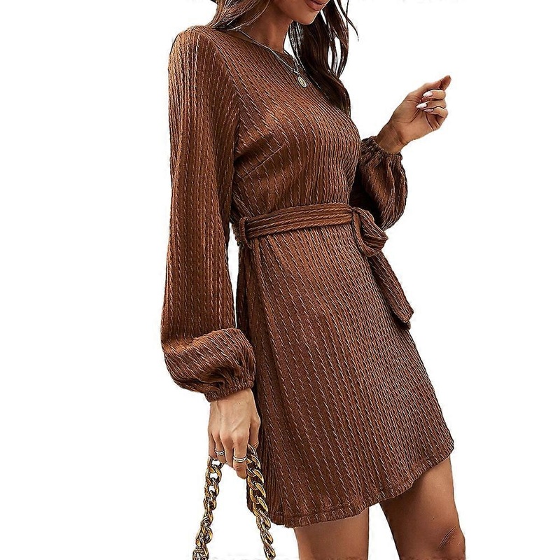 Women’s knitted dress, elegant sweater dress, long sleeve mini dress, round collar, winter dress (reusable packaging) | Fruugo SG